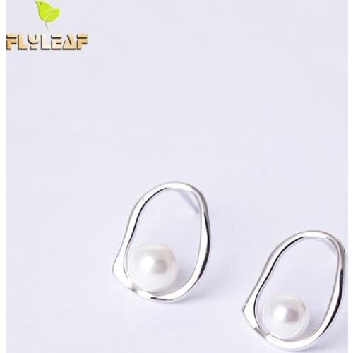 Flyleaf Irregular Circle Freshwater pearl Stud Earrings For Women Original Design 100% 925 Sterling Silver Fashion Jewellery