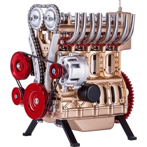 Teching Custom Mini Inline Four Cylinder Car Engine High Level Metal DIY Assembly Model Toy Gift - Luxury Gold + Red