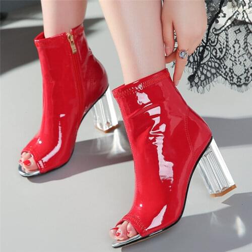 NAYIDUYUN Women Sexy Leopard Pumps Patent Leather Sandals Open Toe High Heels Transparent Night Club Party Court Shoes