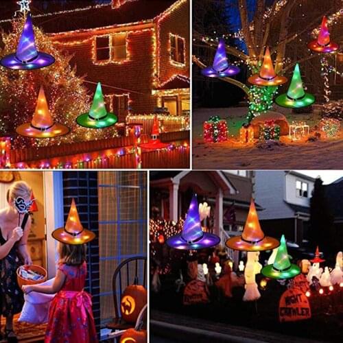 Halloween Decoration LED Glowing Lights Witch Hats Halloween Costume Cosplay Props Halloween Party Outdoor Tree Hanging Ornament