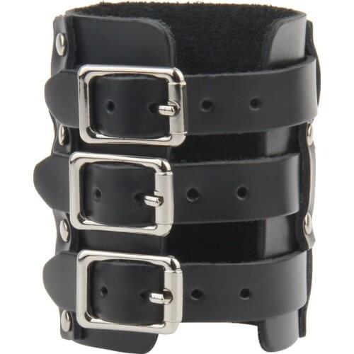 Biker PU Leather Wristband Knight Metal Buckle Wide Cuff Wrist Band Costume