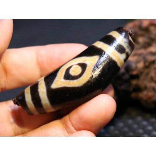 Energy Magic Tibetan Old Oily Patina 2 Buddha Eye Horn Shape Big dZi Bead Pendant