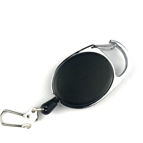 Retractable Recoil Keychain 60cm Black Wire Rope Badge Reel Anti Lost Yoyo Ski Pass ID Card Holder Key Ring Keyring Steel Cord