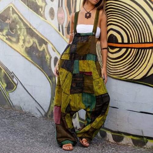 Womens Casual Jumpsuits 2021 Plus Size Vintage Print Overalls Strap Rompers Female Harem Pants Long Jumpsuits Women Clothes