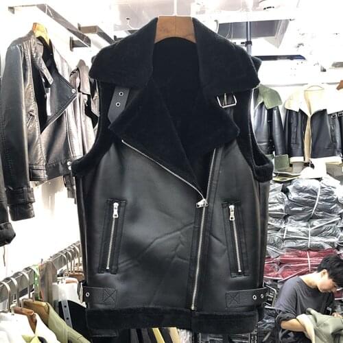 Fall winter 2021 New Korean BF Wind Lamb Fur Motorcycle Leather Vest Handsome Women Zipper Vest Jacket Waistcoats