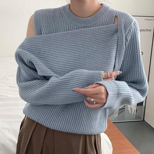 2021 Autumn Winter Sweater Women Korean Fashion Long Sleeve O-neck Solid Color Female Casual Sweaters Vintage Pullovers