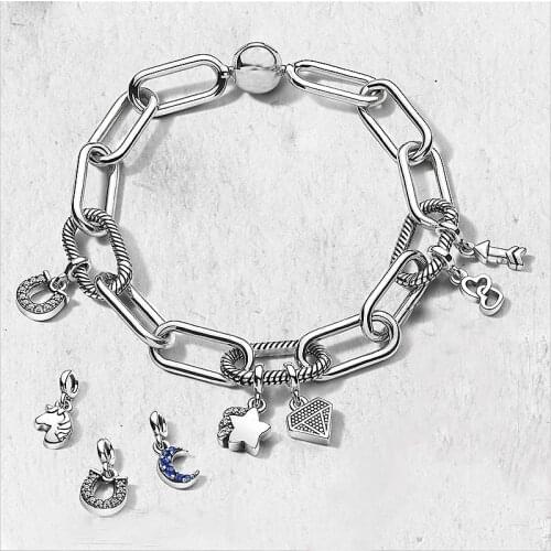 100% 925 брелок Silver Pan Bracelet Snake Chain Pattern Circular Clasp Bangle Fit Women Bead Charm Fashion Jewelry