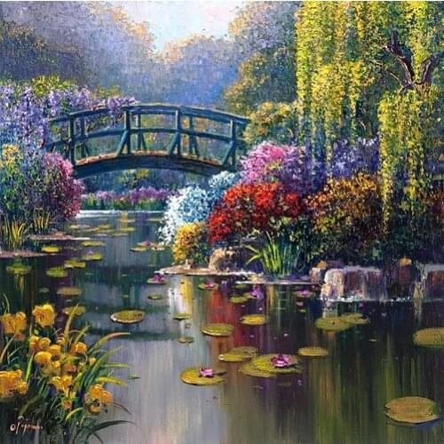 14/16/18/28 Pond Garden Scenery Needlework Crafts 14CT Handmade embroidery French DMC Quality Counted Cross Stitch Kit Set DIY