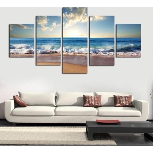 Framed 5 Panels waves and ocean Scenery Canvas Print Painting Modern Canvas Wall Art for Wall Pcture Home Decor Artwork