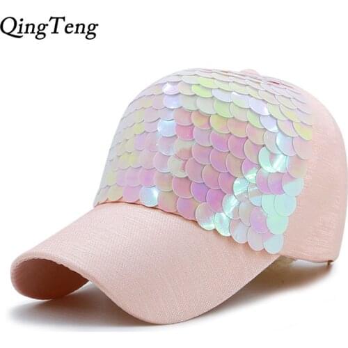 Baseball Cap Women Pink Fish-Scale Sequins Caps Casual Snapback Hat For Girl Casquette Gorras Bone Hip Hop Summer Female Fashion