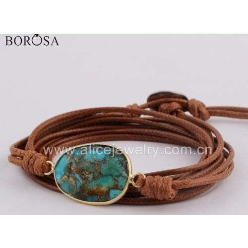 BOROSA 5PCS Unique Natural Turquoises Charm Wrap Bracelets Handmade Leather Bracelet Bohemian Women Bracelets Girls Gifts HD0023