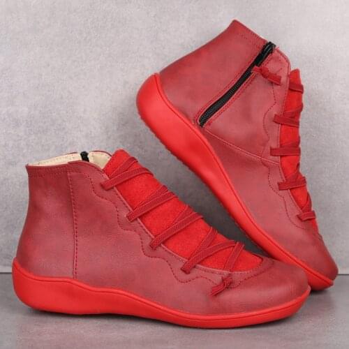 Womens PU Leather Ankle Boots Women Autumn Winter Cross Strappy Vintage Women Punk Boots Flat Ladies Shoes Woman Botas Mujer