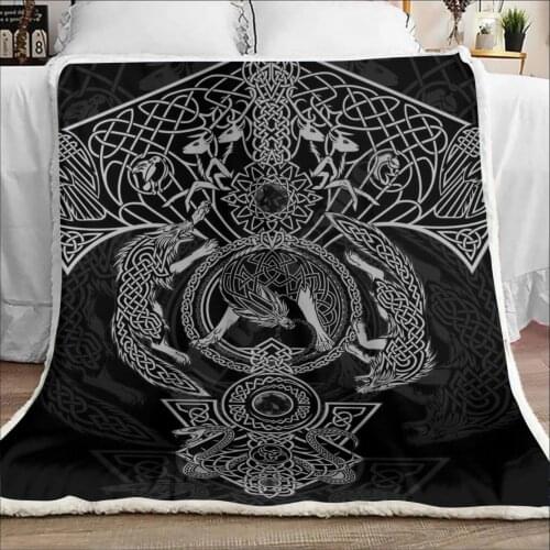 Viking Tattoo 3d printed fleece blanket for Beds Hiking Picnic Thick Quilt Fashionable Bedspread Sherpa Throw Blanket 01