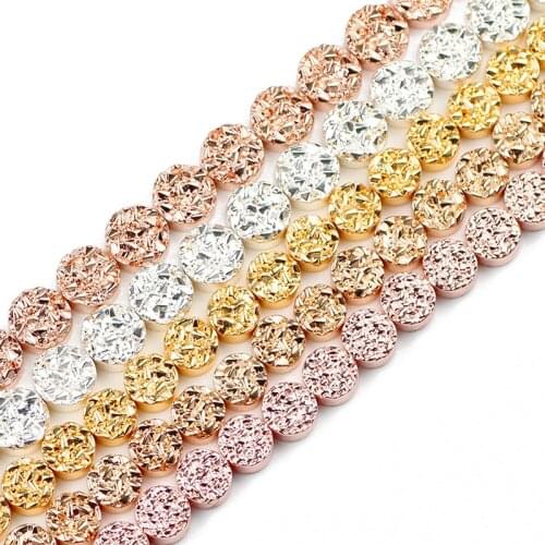 JHNBY Uneven COINS Rose Gold, Black Hematite Round Natural Stone 8/10mm Loose beads for Jewelry making bracelet DIY Accessories