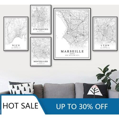 France City Map Paris Lyon Marseille Montpellier Nice Strasbourg Toulouse Canvas Painting Prints Posters Aesthetic Room Decor