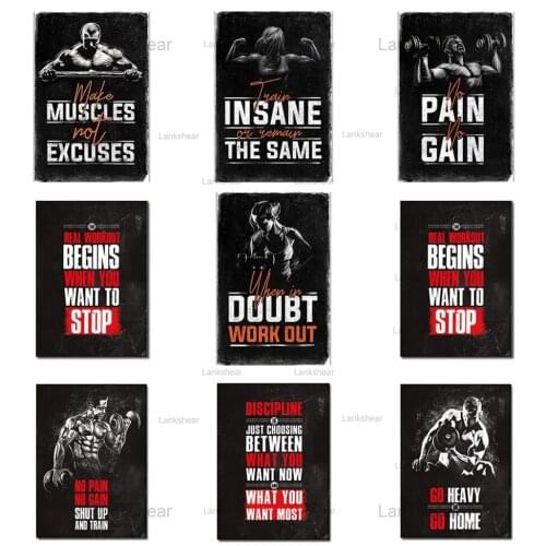Canvas Painting Bodybuilding Motivational Quote Silk Poster Print Gym Room Fitness Sports Painting Mural Wall Art Pictures Decor
