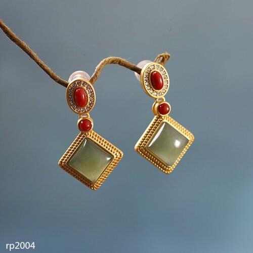 KJJEAXCMY boutique jewelry New Earrings s925 Silver Thick Gold Plated Womens Hotan Sapphire Stud Earrings