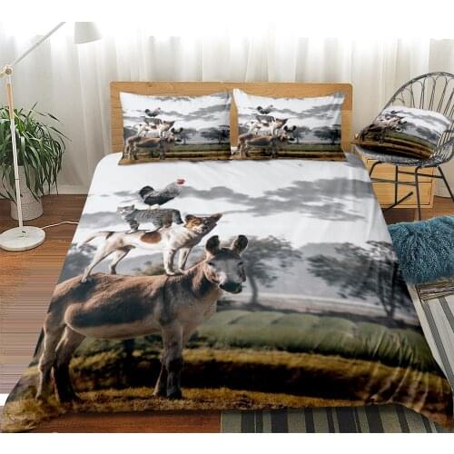 Animal Bedding Set Wild Animal Duvet Cover Set Kids Animal Bed Linen Grey Bedspread Boys Girls Home Textile Microfiber Beds Set