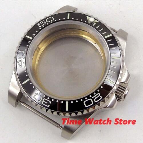 Watch Case 40mm sapphire glass black ceramic bezel date stainless steel fit ETA 2836 Miyota 8215 DG 3804 movement C159