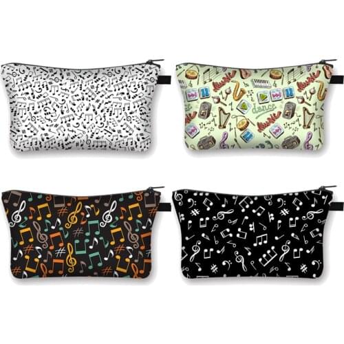 Music Notes Cosmetic Case Women Makeup Bags Piano / Guitar Ladies Storage Bags for Travel Female Cosmetic Organizers Bag
