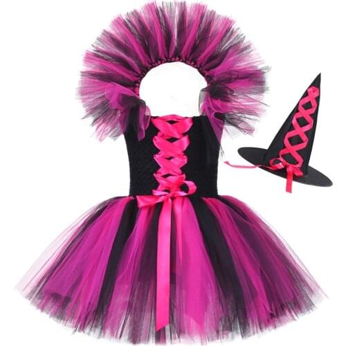 Halloween Witch Tutu Dress For Kids Girls Wizard Costume with Hat Children Thanksgiving Dresses Birthday Party Gifts Photo Props