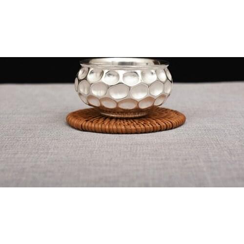 Creative Pure Silver Double-layer Anti-scalding Tea Cup Handmade Foot Silver 999 Silver Cup Household Kungfu Tea Cup set