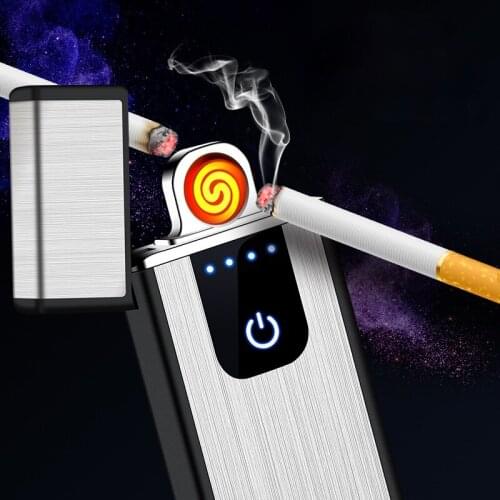Brushed Metal Rechargeable Cigarette Heating Wire Lighter USB Rechargeable Windproof Lighter Smoking Accessories Gift for Men