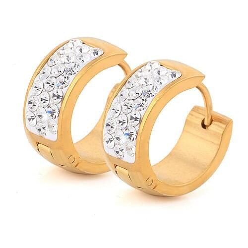 Fashion Stainless Steel Gold-Color Crystal Jewelry Earrings For Women