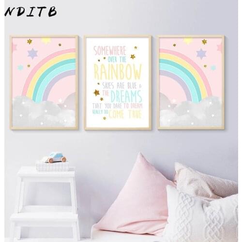 Cartoon Rainbow Canvas Wall Print Art Painting Nordic Nursery Simplicity Quotes Poster Kids Child Bedroom Decoration Picture