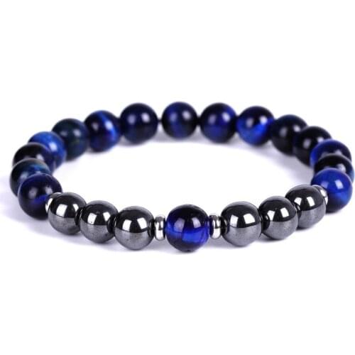Natural Stone Strand Bracelet Black Lava Energy Bracelet Tiger Eye Hematite Beaded Charm Reiki Healing Beaded Bracelets Male Men