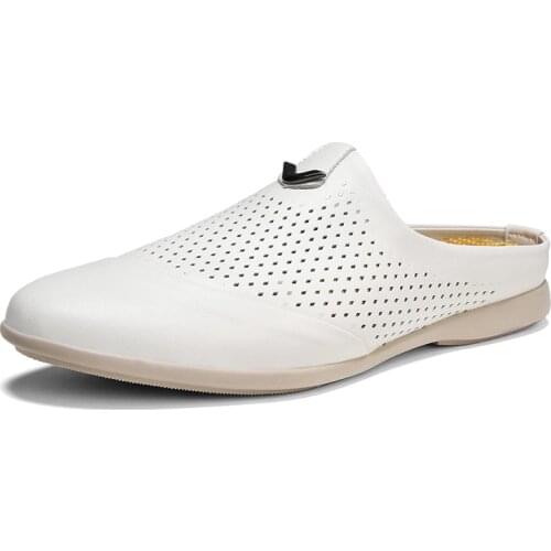 Summer Men Shoes Casual Brand Half Shoes For Men Loafers Genuine Leather Half Slipper Breathable Slipon Lazy Flats Men Moccasins