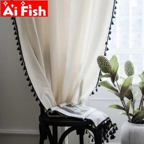 Japanese Black Tassel Semi-Shading Solid Partition Curtains For Living Room kitchen Window Curtain for Bedroom Custom M214#5