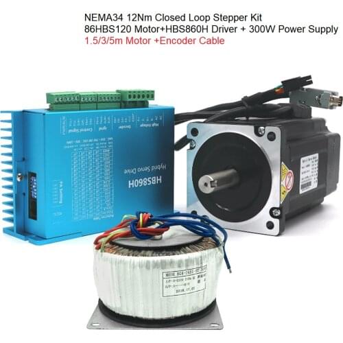 NEMA34 12Nm CNC Engraving Easy Servo Closed-Loop Stepper Drive+Motor+AC60V Power Supply HBS860H+86HBS120+Power Supply+Calbes