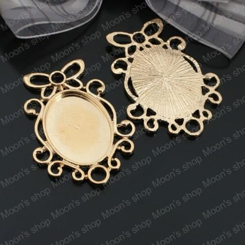 Wholesale Outer 43*31mm Inner 25*18mm Champagne Gold color Oval Alloy Cameo Settings Pendants Back Findings 10 pieces(JM3720)