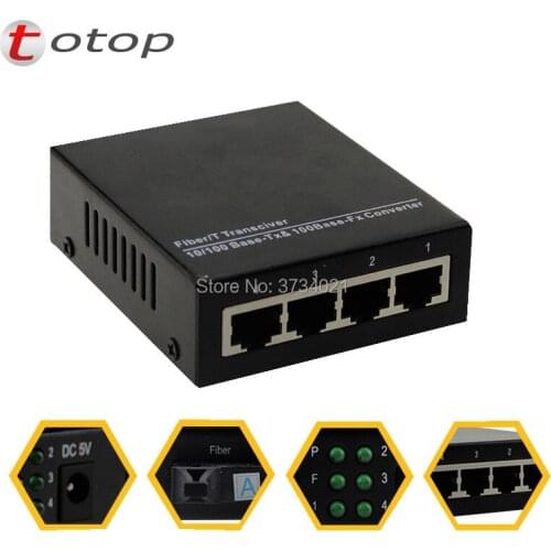 Optical fiber media converter 10/100M 4-Port with VLAN Single Mode Single Fiber, SC interface, External Power Supply