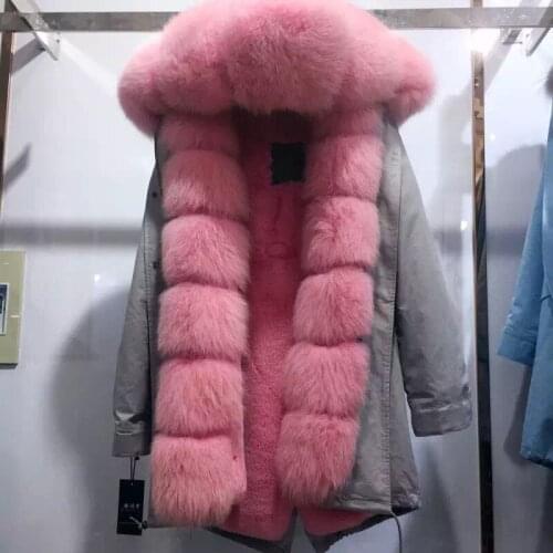 Parka Large Fox Fur Coat Camouflage Jacket Army Green 2020women Real Fur with Luxury Warm Natural Winter Rex Rabbit Fur Hooded