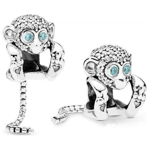 Genuine 925 Sterling Silver Bead Charm Sparkling Cheeky Little Monkey Charm Fit Women Pan Bracelet & Bangle Necklace Diy Je