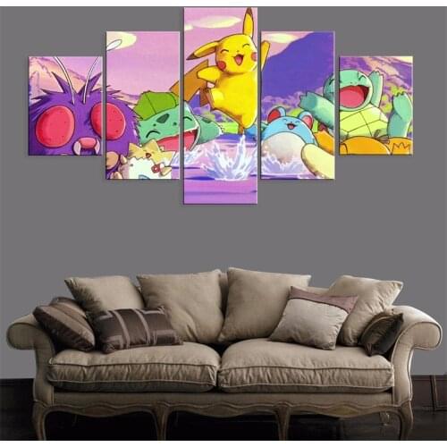Anime Pokemon 5 Pieces Poster Pikachu Bulbasaur Canvas Painting Mural Modern Living Room Home Wall Picture Decoration