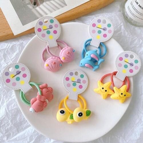 2PCS Cute Cartoon Undersea Series Princess Headwear Kids Elastic Hair Bands Children Hair Ties Girls Accessories Baby Headdress
