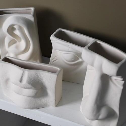 Nordic Facial Features Shape Ceramic Desktop Vase Home Decoration Dried Abstract Pot Modern Planter Vases Anniversary Gift