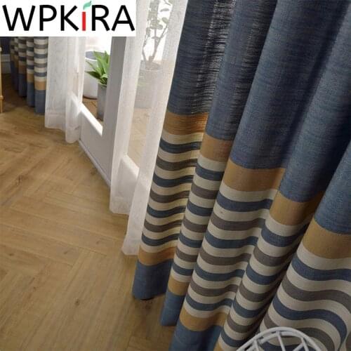 Modern Chenille Cloth Fabric Curtain For Living Room Window Yellow and Blue Stripe Blackout Curtain For Bedroom Drapes AD624D3