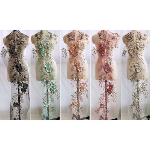 Beaded gold thread embroidered lace fabric strip super high-precision embroidery Sew On Patches Wedding Dress Decor Floral Patch