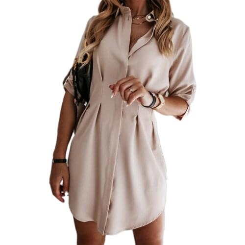 2020 Fall Womens Sexy Irregular Shirt Summer Fashionable Casual Solid Color Lapel Collar Half Sleeve Single-breasted Blouse