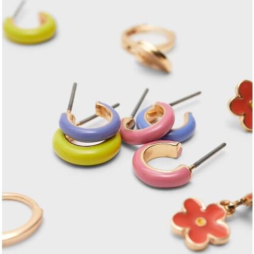 Marine motif womens glittering earrings metallic gold color lacquered new season quality enameled earrings 6-piece jewelry set