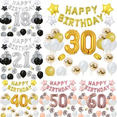 Gold Sliver Birthday Balloons Set 18 21 30 40 50 60Years Birthday Party Decor Adult Numbers Balloon Silver Party Confetti Baloon