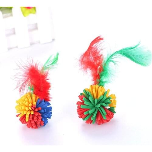 1 Pcs Colorful Sponge Balls Cats Toys with Feathers Kitten Interactive Toys A1