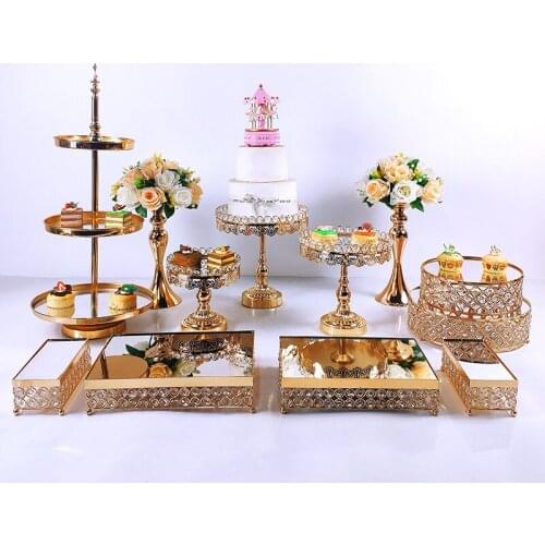 12pcs Crystal Metal Cake Stand Set Acrylic Mirror Cupcake Decorations Dessert Pedestal Wedding Party Display Tray