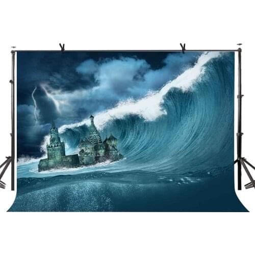 150x220cm Tsunami Backdrop Dreamy Tsunami Flooded Castle Photography Background and Disaster Theme Party Photography Backdrop