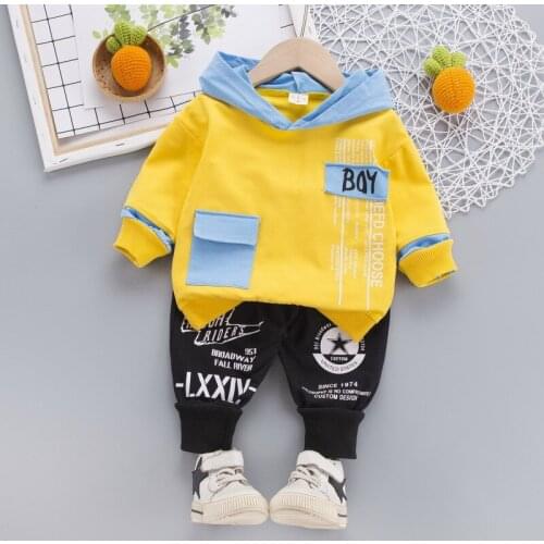 Childrens clothing suit infant baby boys color matching hooded long-sleeved sweater casual kids autumn sports suit pants 2pcs