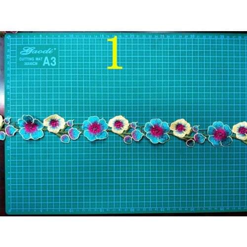 23 colors and styles available 4.5 cm high quality dyed yarn embroidery flora lace trim,HS171230A